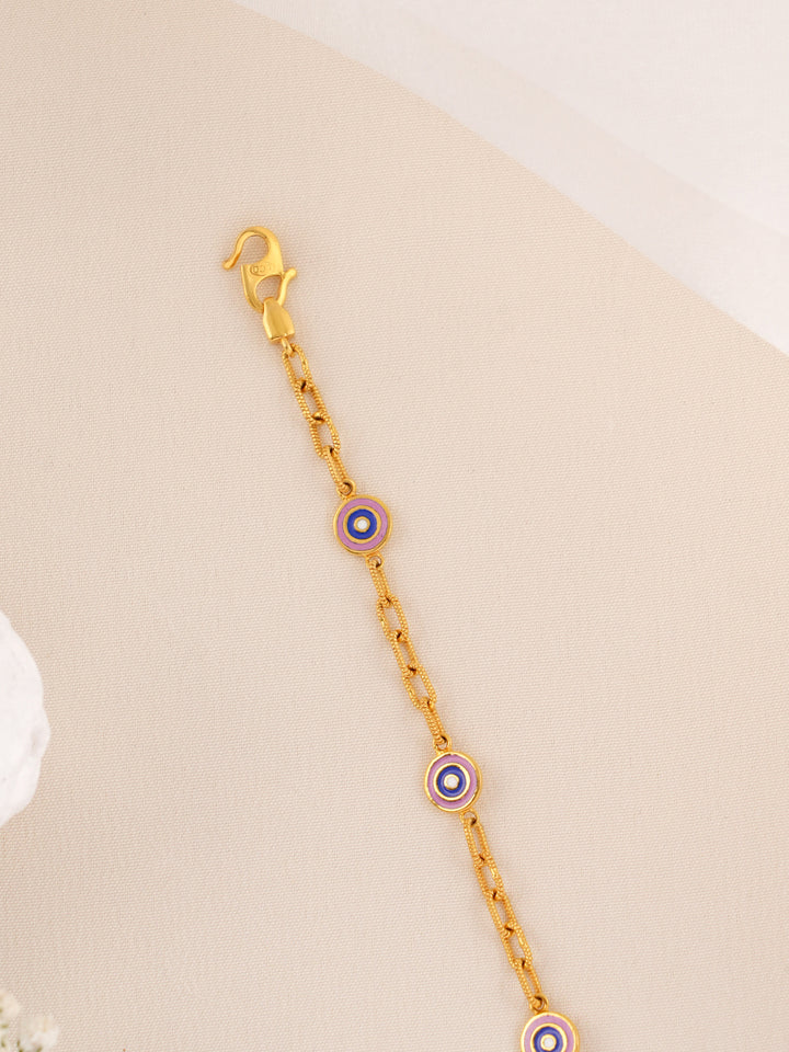 Delicate Pink Evil Eye Gold Bracelet