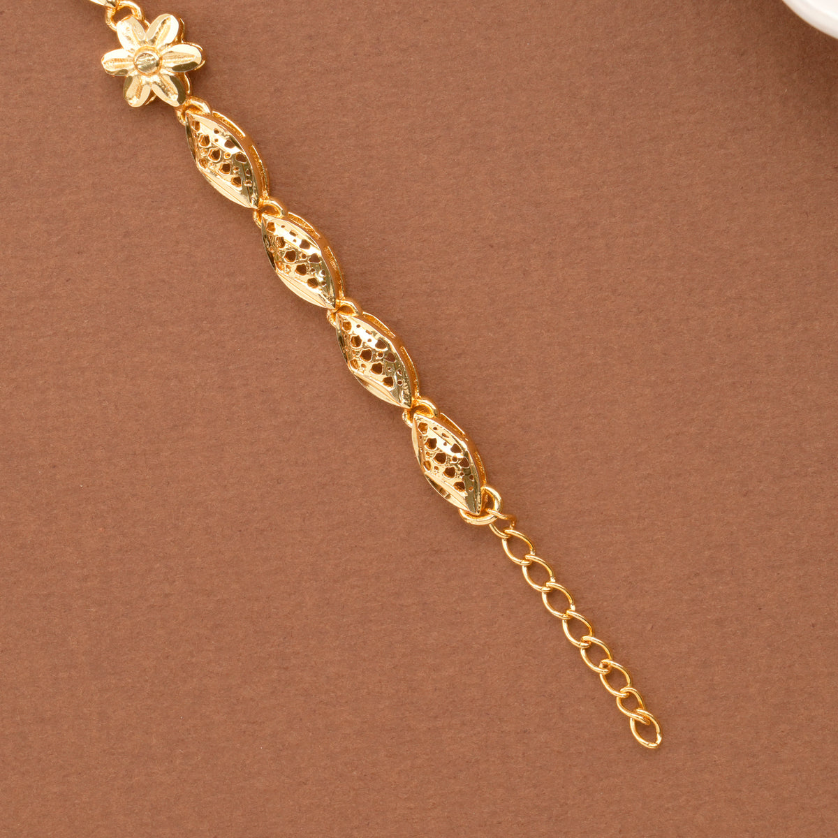 Floral Link Casting Gold Plated Bracelet