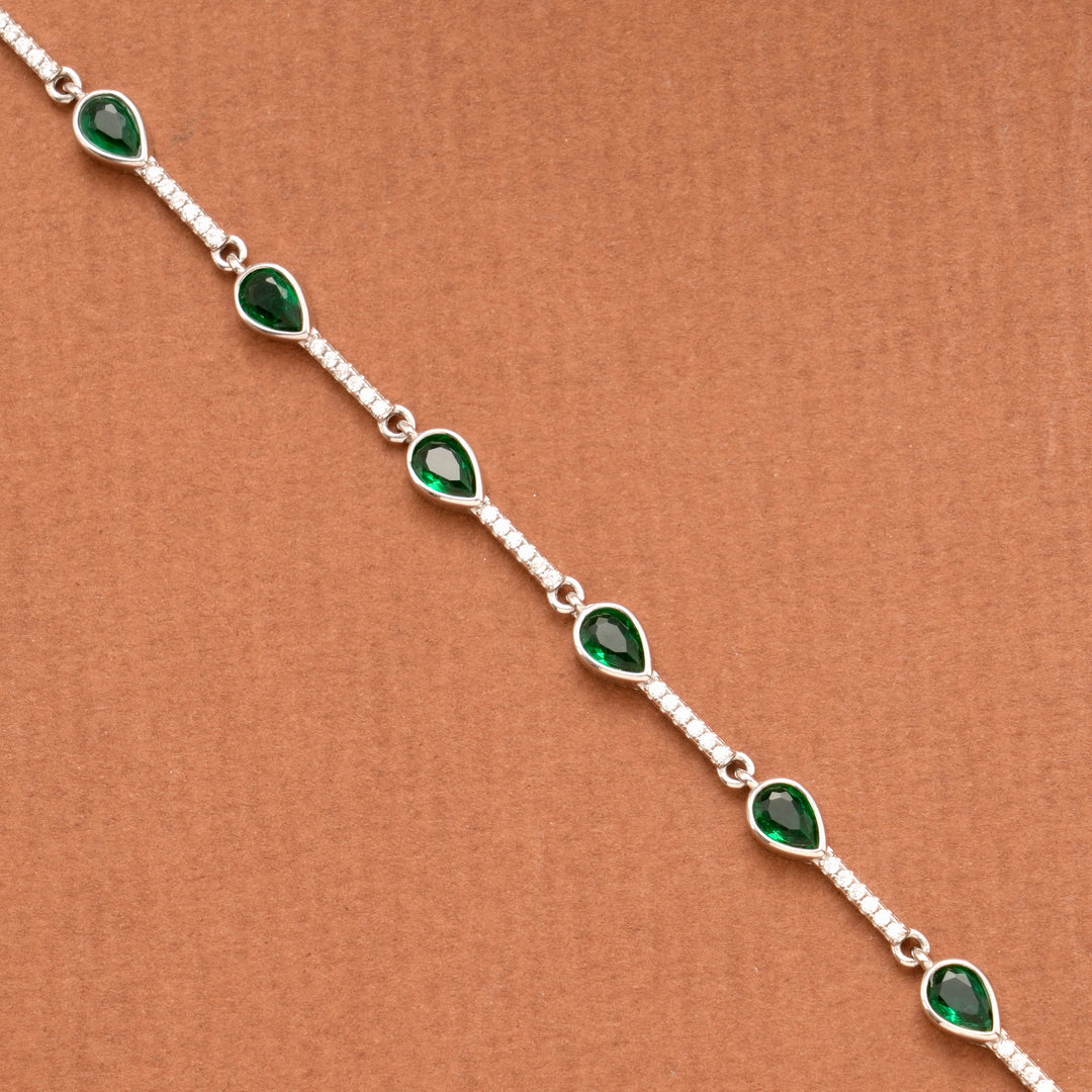 Pretty Green Tear Drop Stone Silver Women’s Bracelet