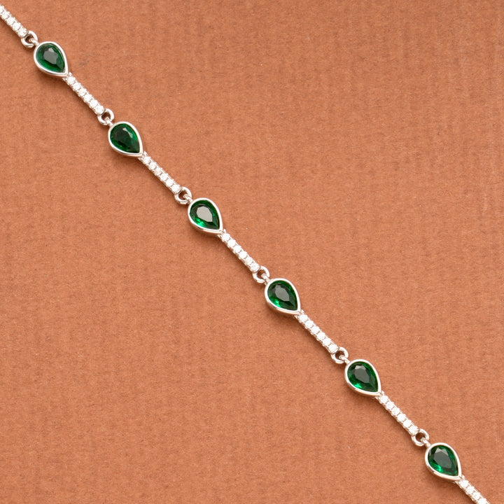 Pretty Green Tear Drop Stone Silver Women’s Bracelet
