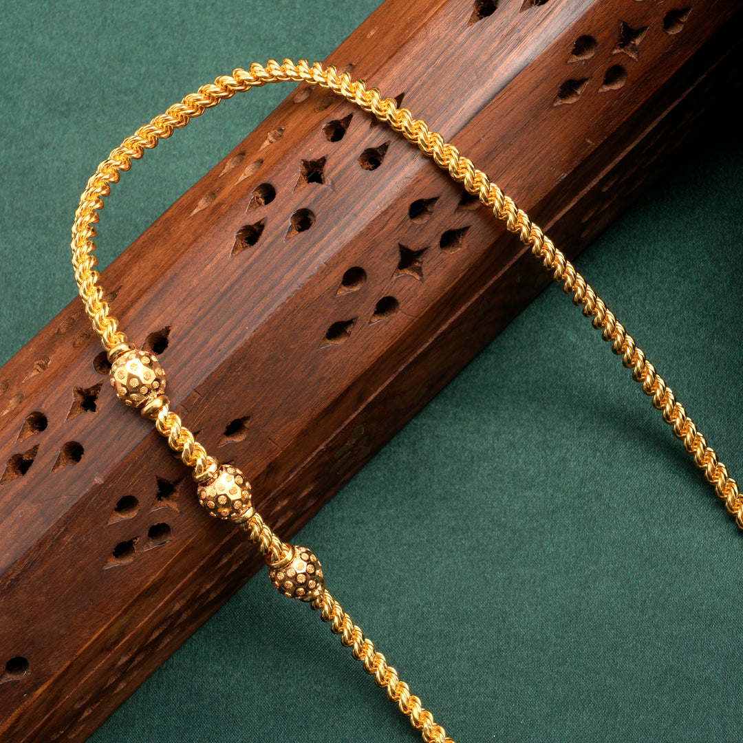 Gold Beaded with Rope Mugappu Chain