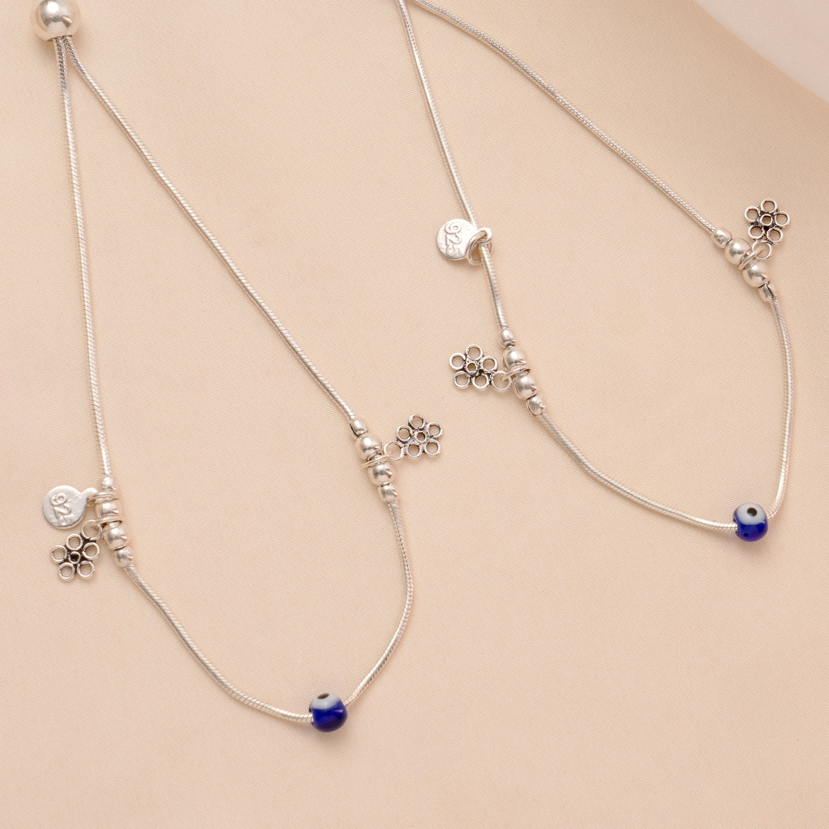 Blue Eye Charm Silver Anklet