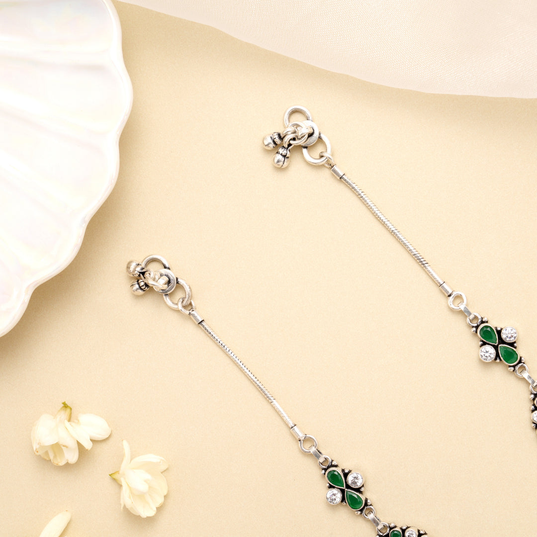 Silver Emerald Royal Bloom Antique Anklet