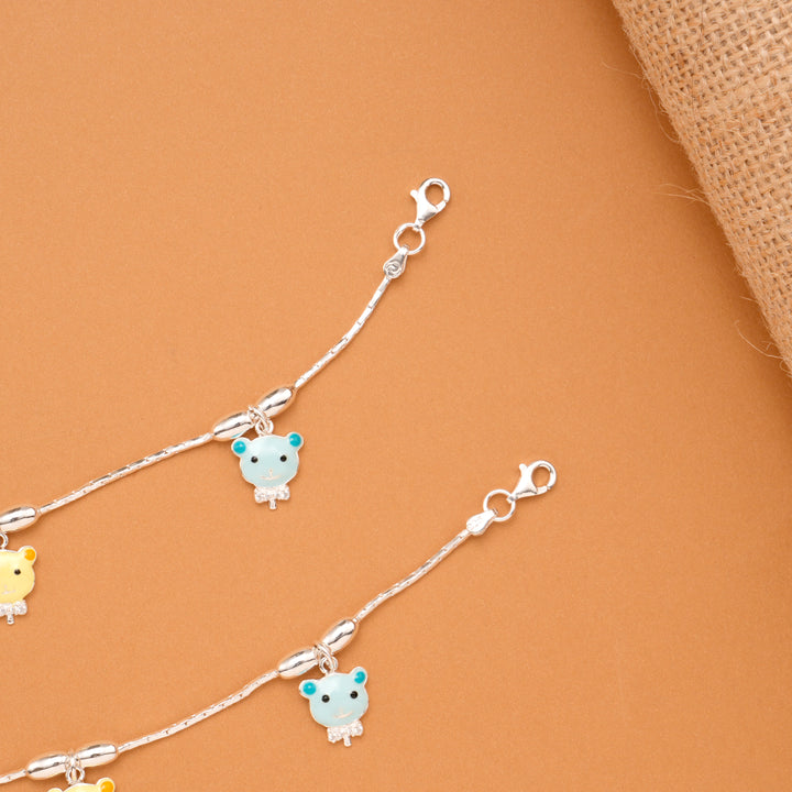 Cute Teddy Bear Charm Baby Silver Anklet