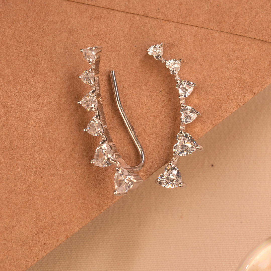 Minimal Heart Silver Ear Climber Stud