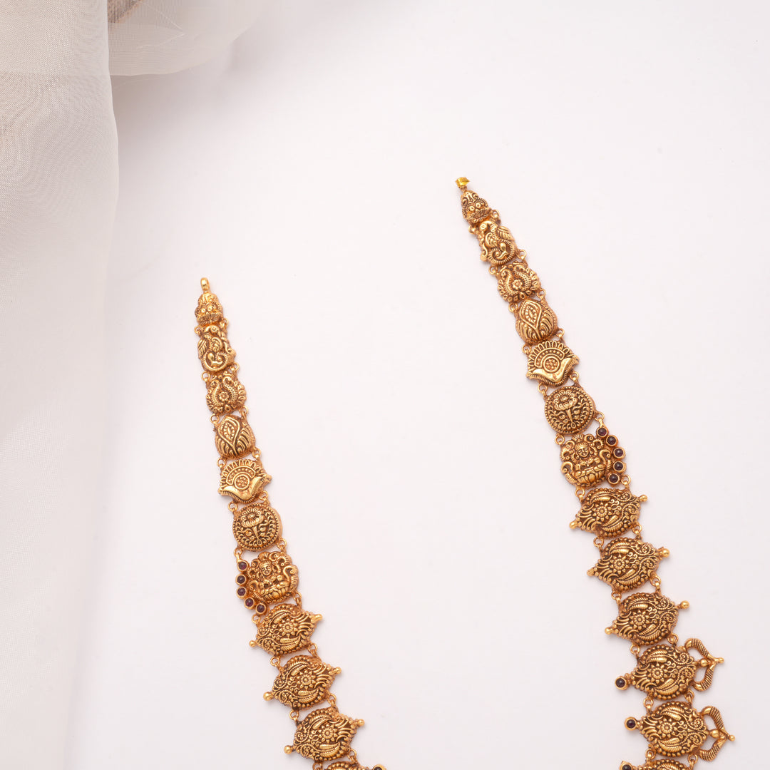 Beautiful Floral Design Lakshmi Devi Drops Golden Haram