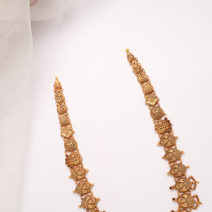 Beautiful Floral Design Lakshmi Devi Drops Golden Haram