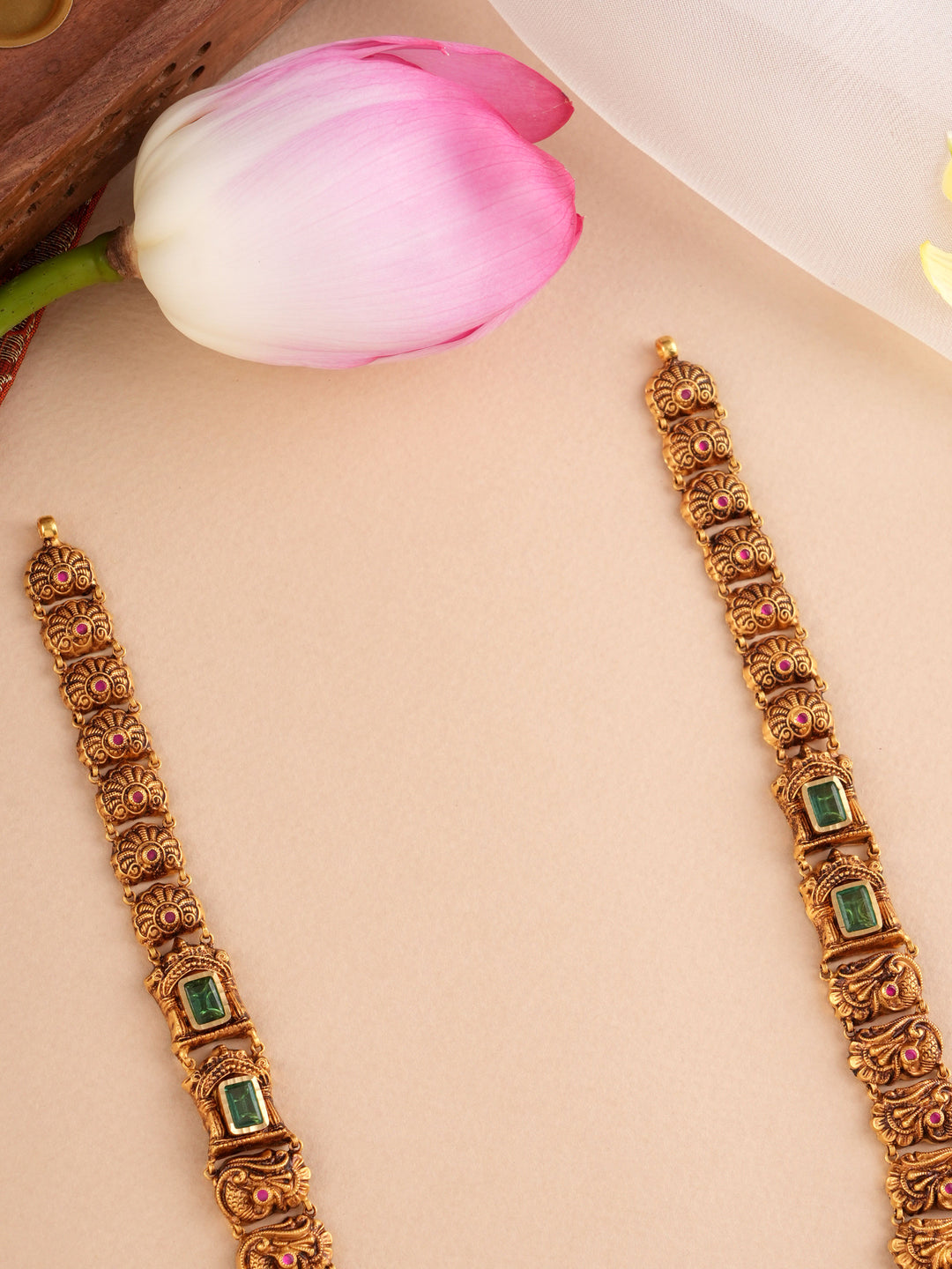 Antique Lakshmi with Emerald Gold Haram