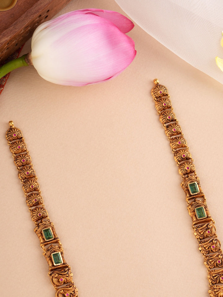 Antique Lakshmi with Emerald Gold Haram