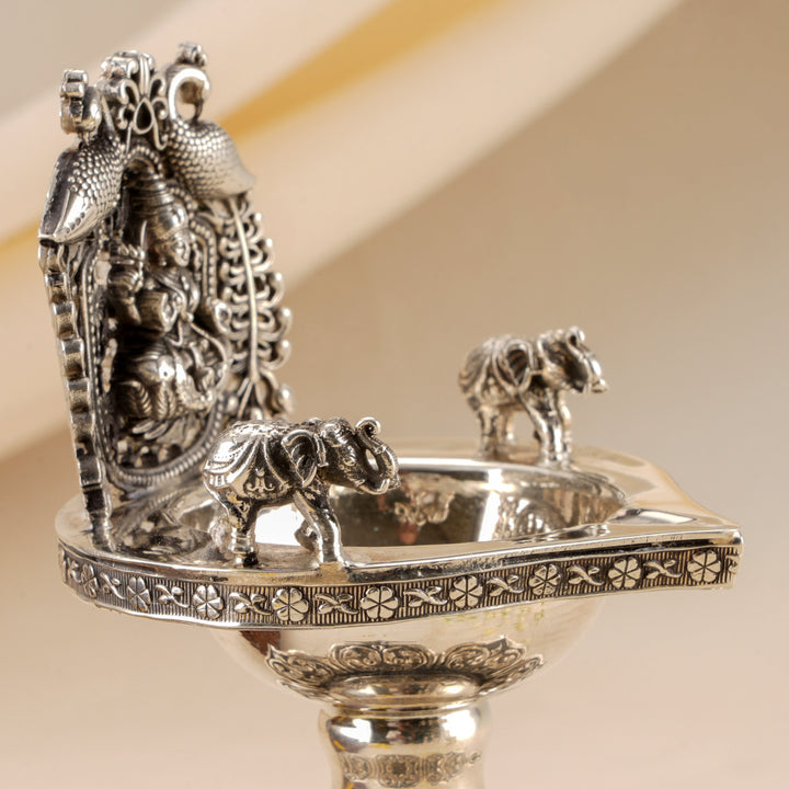 Antique Silver Temple-Inspired Lakshmi Vilakku