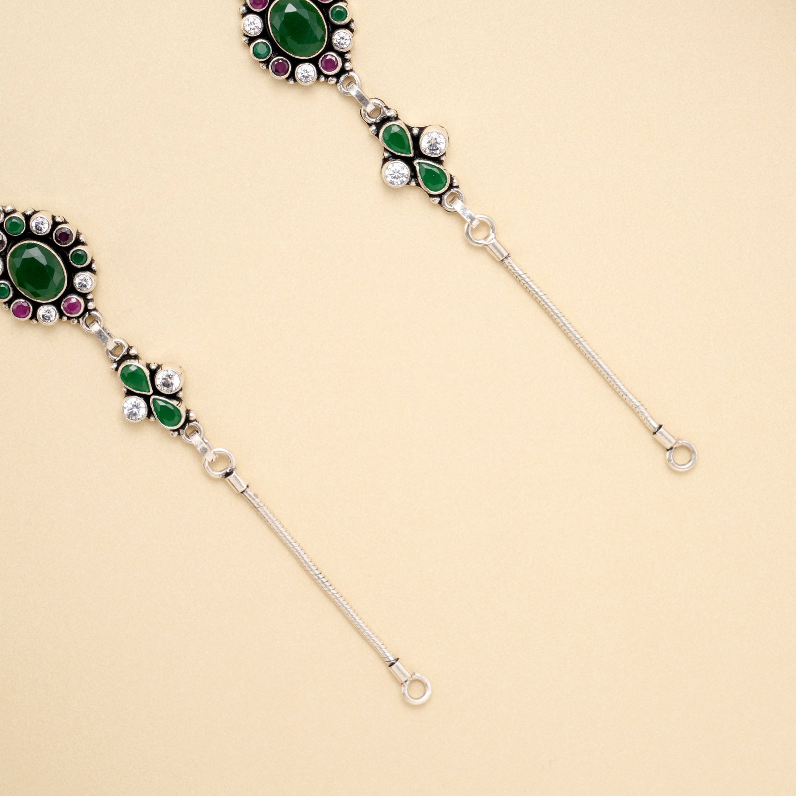 Silver Emerald Royal Bloom Antique Anklet