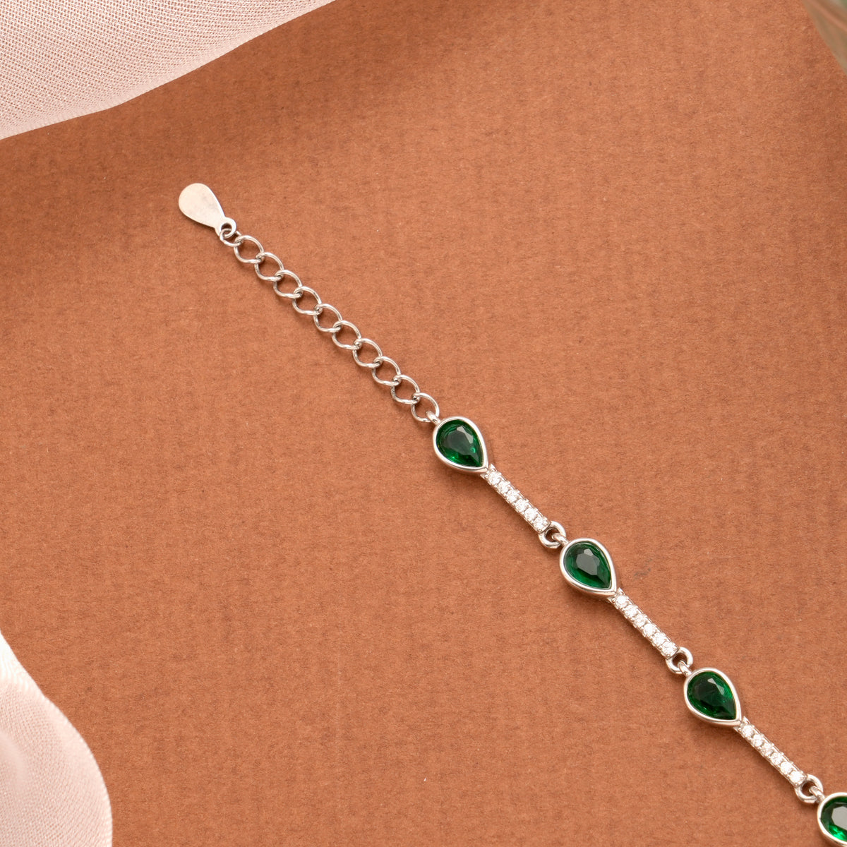 Pretty Green Tear Drop Stone Silver Women’s Bracelet