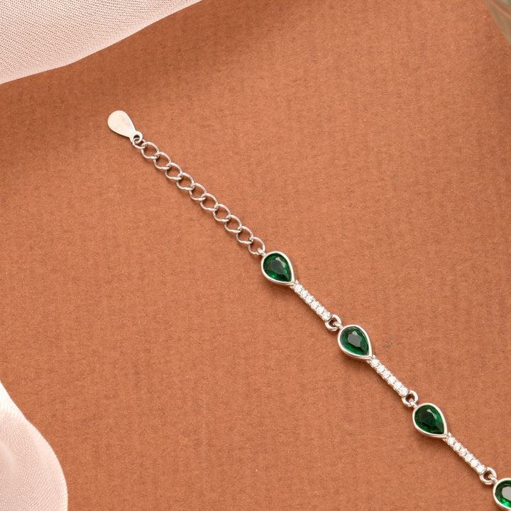 Pretty Green Tear Drop Stone Silver Women’s Bracelet