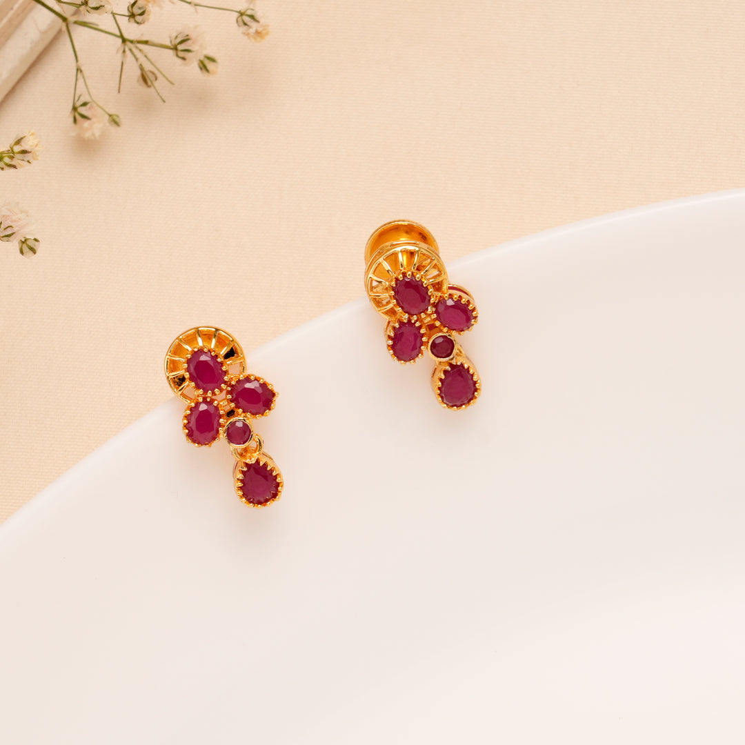 Ruby Floral Drop Silver Necklace Set