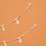 Elegant Green Enamel Butterfly Silver Baby Anklets