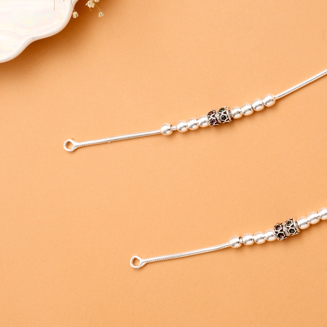 Black Oxidised Bead Silver Anklet