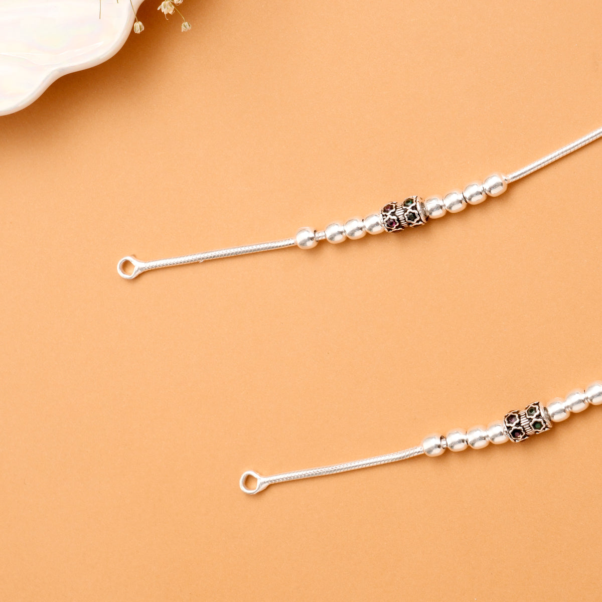 Black Oxidised Bead Silver Anklet