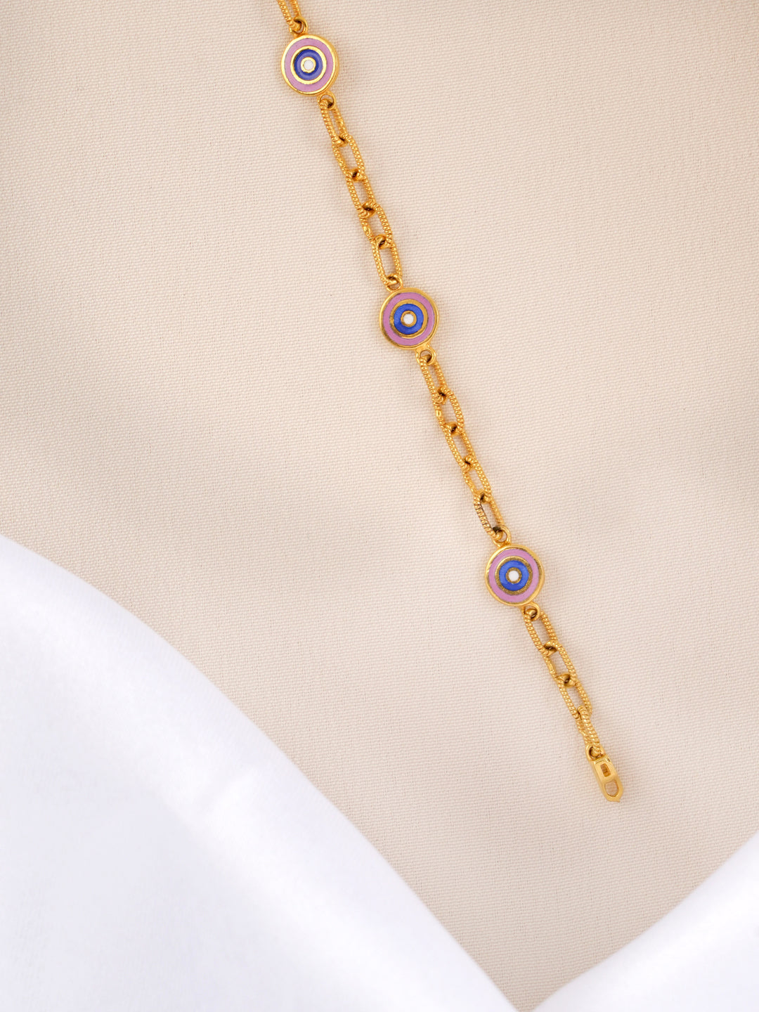 Delicate Pink Evil Eye Gold Bracelet