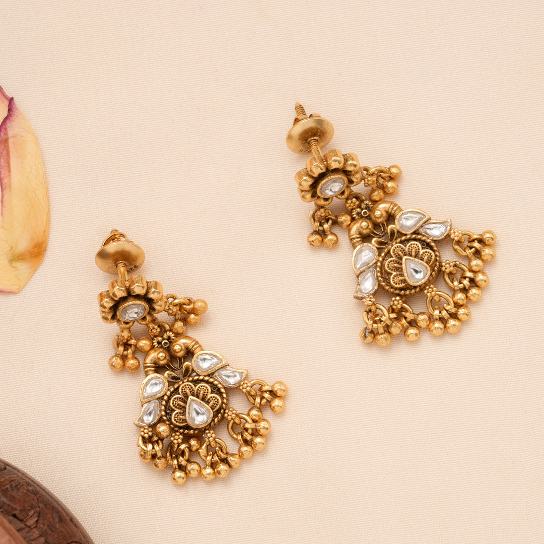 Classic Twin Peacock Floral Golden Necklace Set