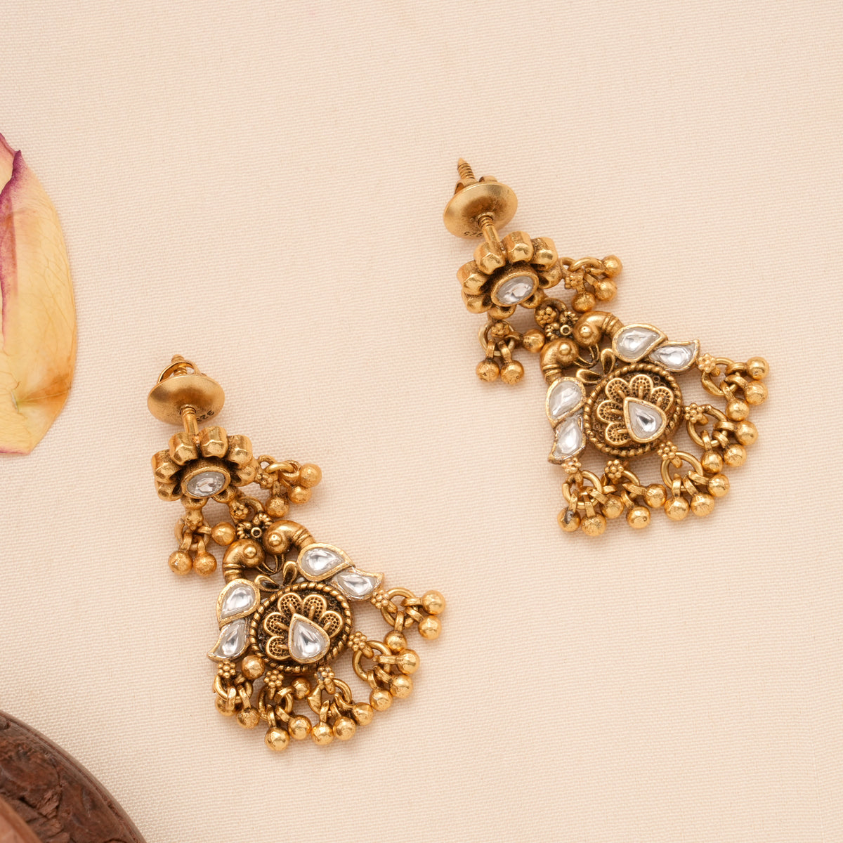 Classic Twin Peacock Floral Golden Necklace Set