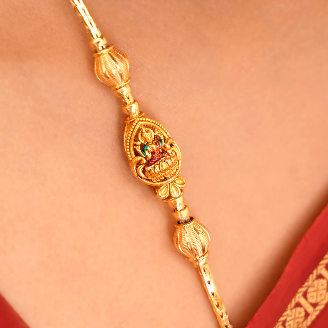 Devotional Lotus Lakshmi Silver Mugappu Chain