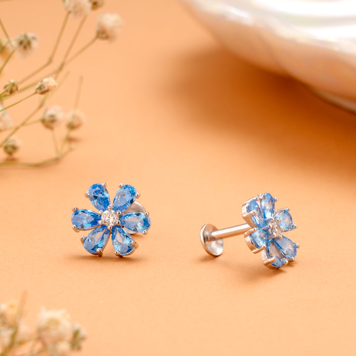 Elegant Blue Blossom Stone Silver Stud