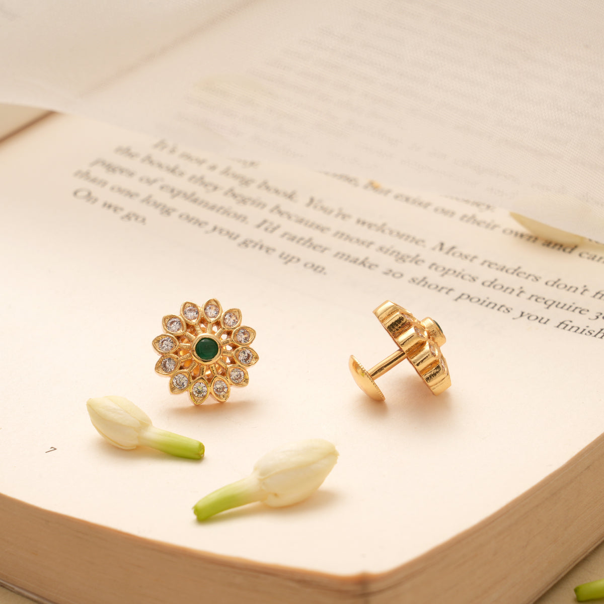 Blossom Floral Emerald Kundan Golden Stud