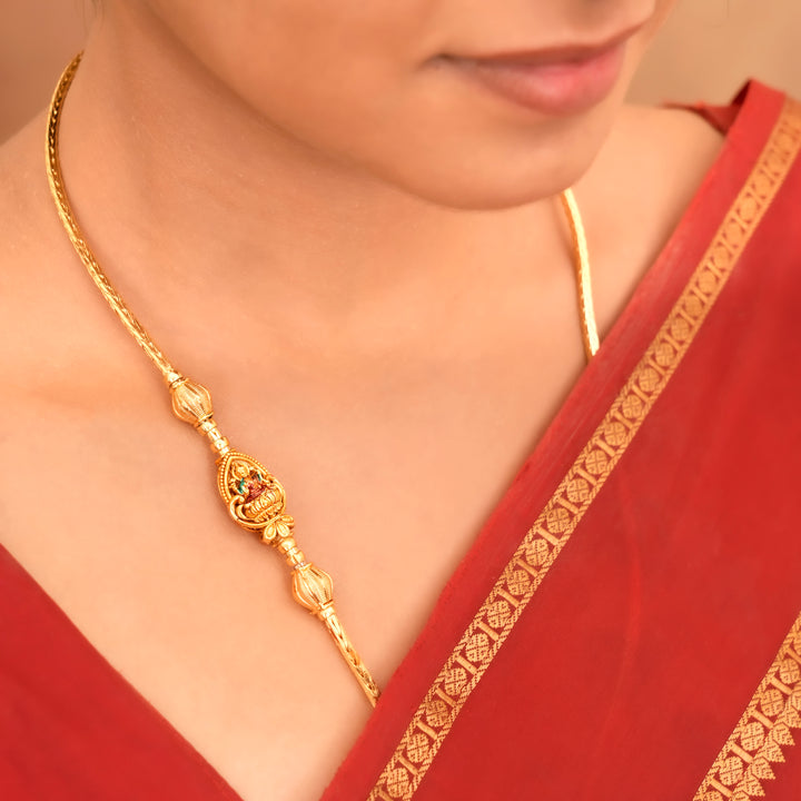 Devotional Lotus Lakshmi Silver Mugappu Chain