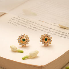 Blossom Floral Emerald Kundan Golden Stud