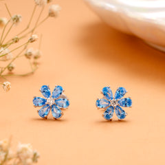 Elegant Blue Blossom Stone Silver Stud