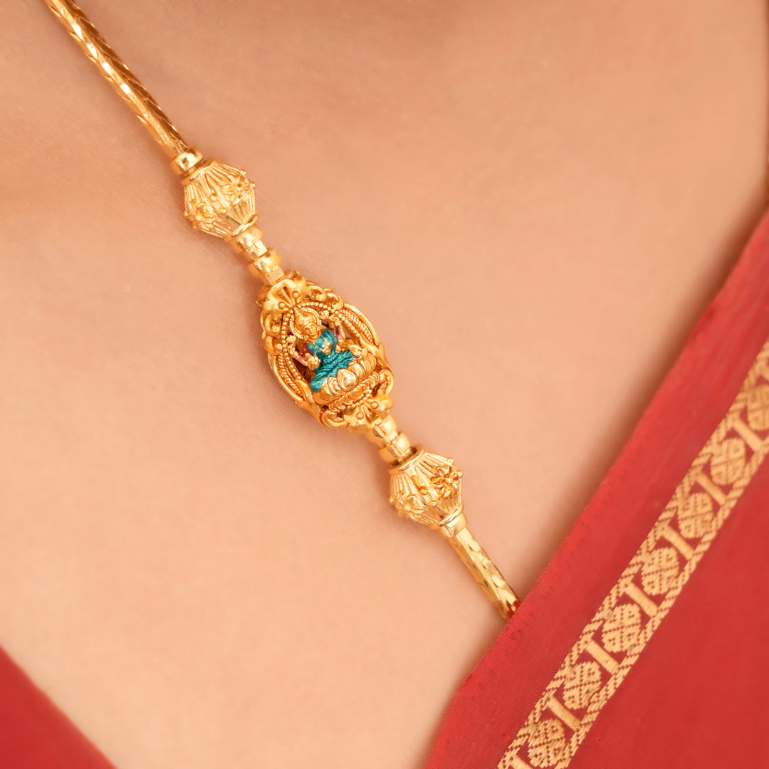 Elegant Temple Lakshmi Golden Mugappu Chain