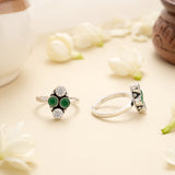 Green Crystal Charm Silver Toe Ring
