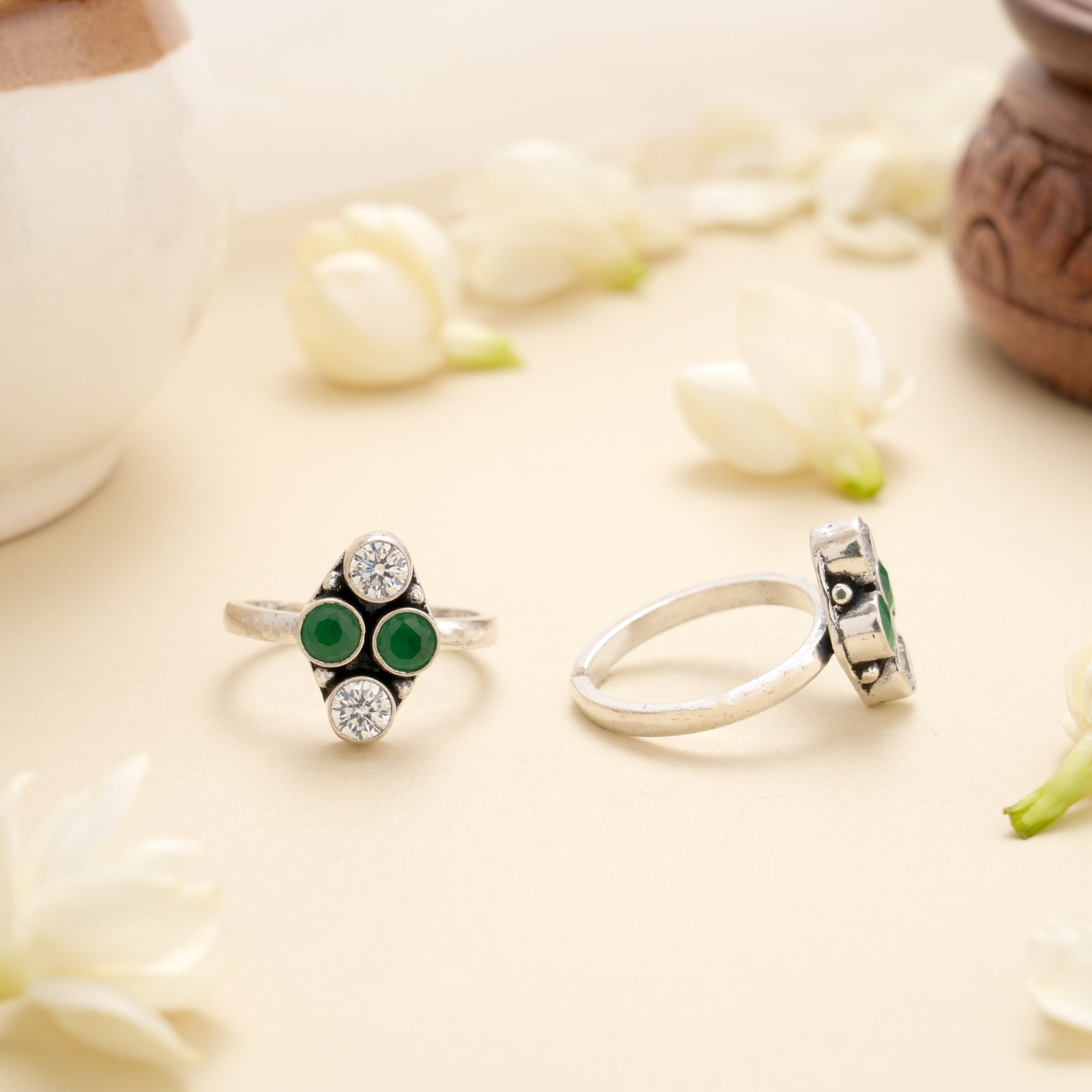 Green Crystal Charm Silver Toe Ring