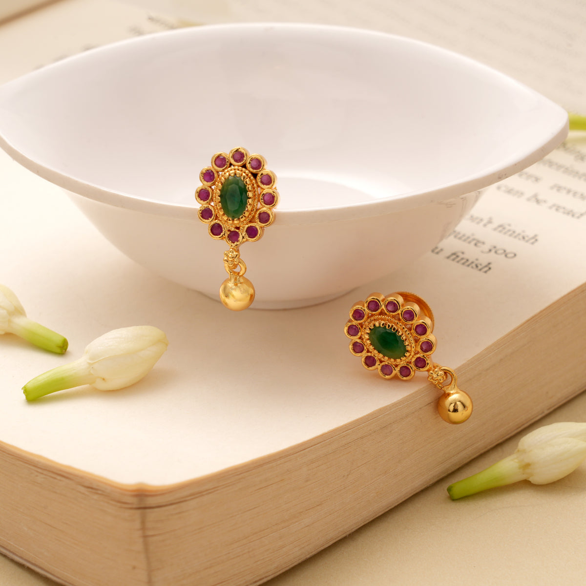 Elegant Oval Emerald Ruby Golden Earring