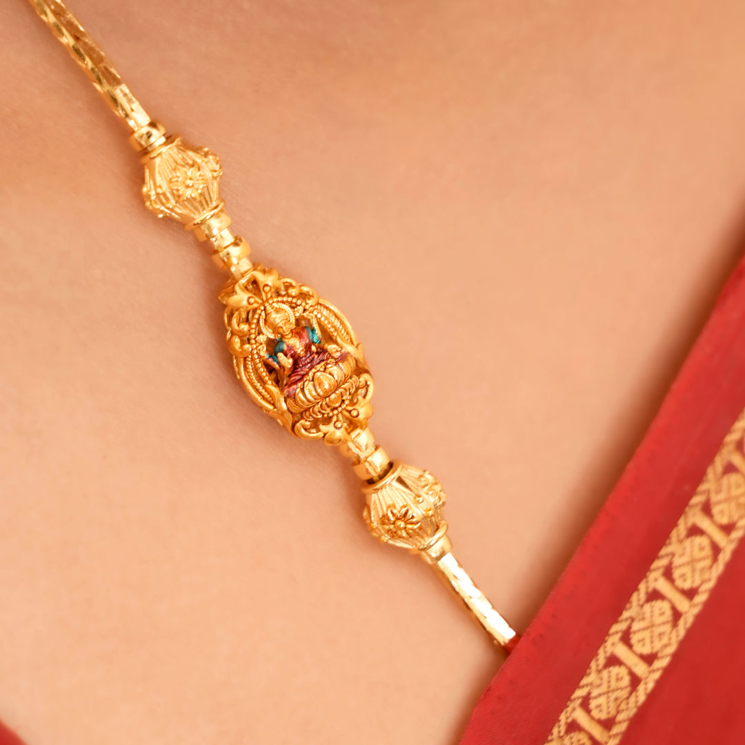 Elegant Temple Lakshmi Golden Mugappu Chain