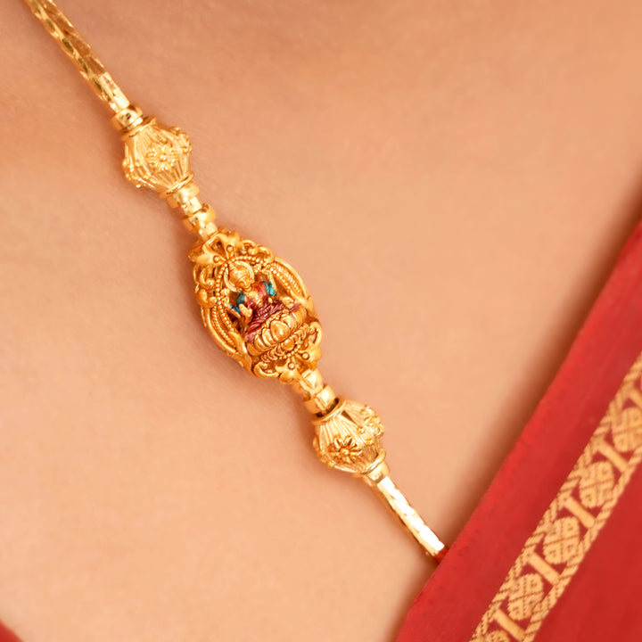 Elegant Temple Lakshmi Golden Mugappu Chain