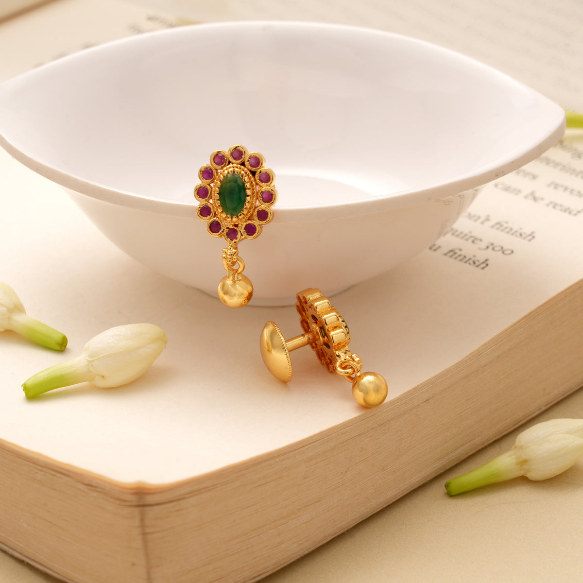 Elegant Oval Emerald Ruby Golden Earring