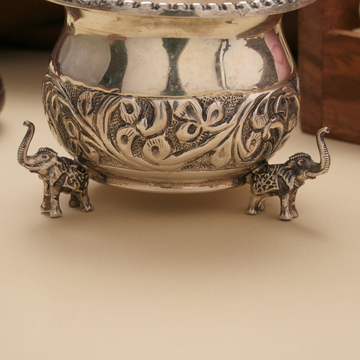 Antique Elephant Stand Floral Silver Bowl