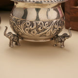 Antique Elephant Stand Floral Silver Bowl