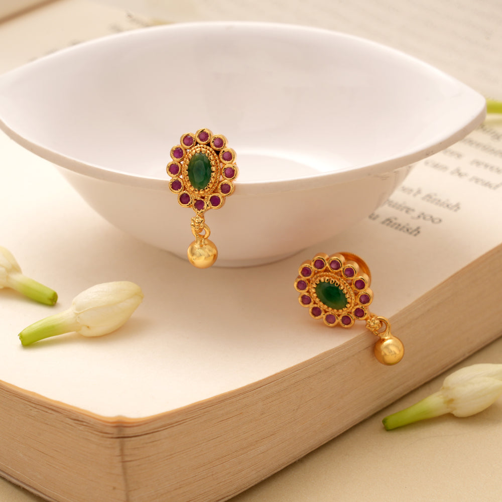 Elegant Oval Emerald Ruby Golden Earring