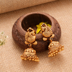 Antique Golden Peacock with Beads Jhumka