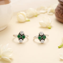 Green Crystal Charm Silver Toe Ring
