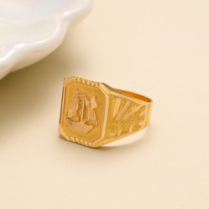 Engraved Sailboat Gents Gold Ring