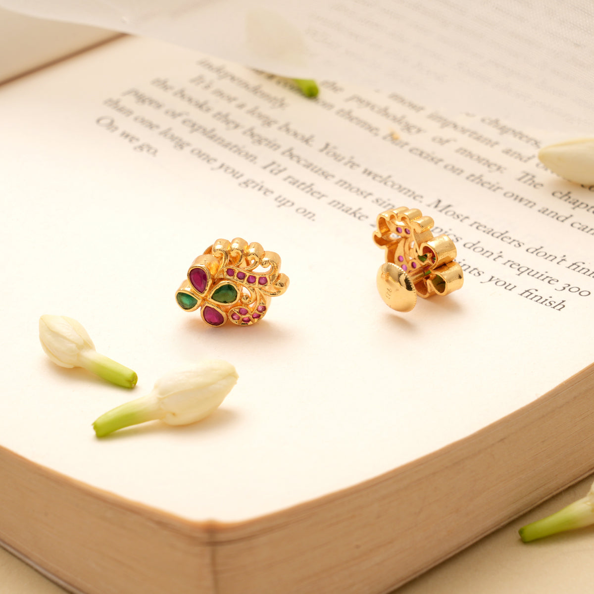 Floral Ruby Emerald Golden Stud