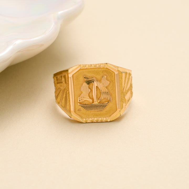 Engraved Sailboat Gents Gold Ring