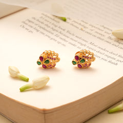 Floral Ruby Emerald Golden Stud