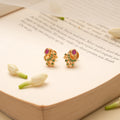 Ruby Emerald Peacock Design Golden Stud