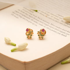 Ruby Emerald Peacock Design Golden Stud