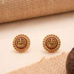 Antique Golden Vinaygar Floral Temple Stud