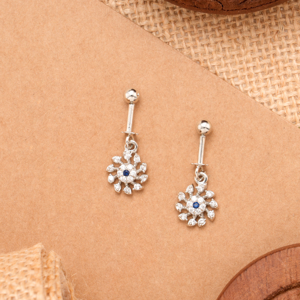 Sun Flower Design White Stone Silver Koppu